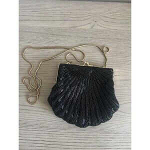 Vintage Andre Cellini Black Beaded Fabric Evening Shoulder Bag Clutch.